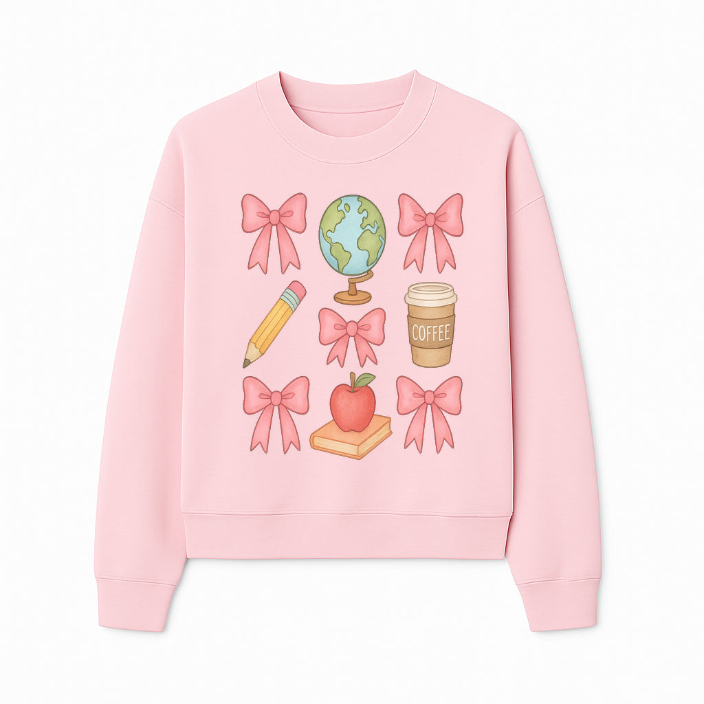 Colorful School and Coffee Themed Stickers Set with Bows, Apple, Globe, Pencil, and Books - Cute Teacher Gifts - Sweatshirt 1758093400120.jpg