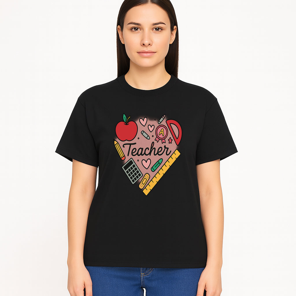 Teacher Appreciation Heart Design T-Shirt | Cute Apple, Supplies & Hearts | Perfect Gift for Educators - T-shirt 1758093400128.jpg