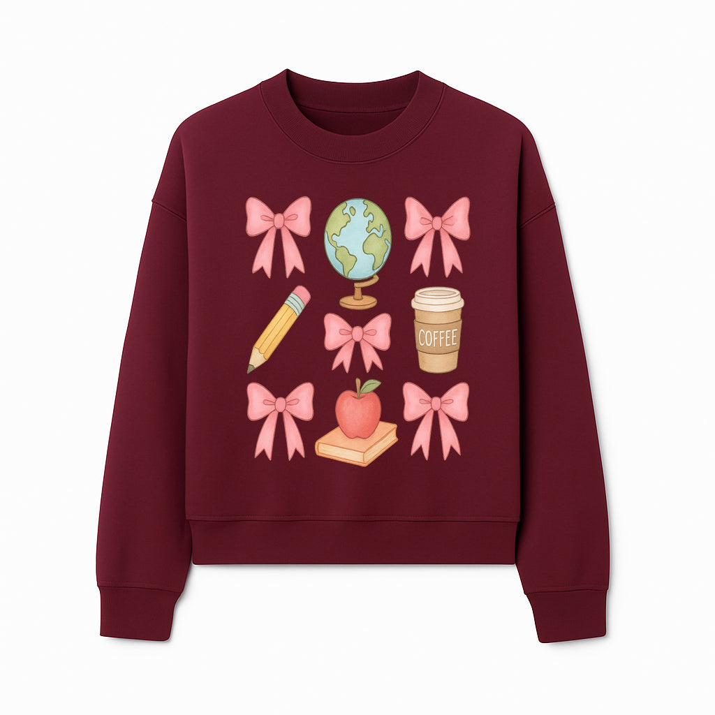 Colorful School and Coffee Themed Stickers Set with Bows, Apple, Globe, Pencil, and Books - Cute Teacher Gifts - Sweatshirt 1758093400257.jpg