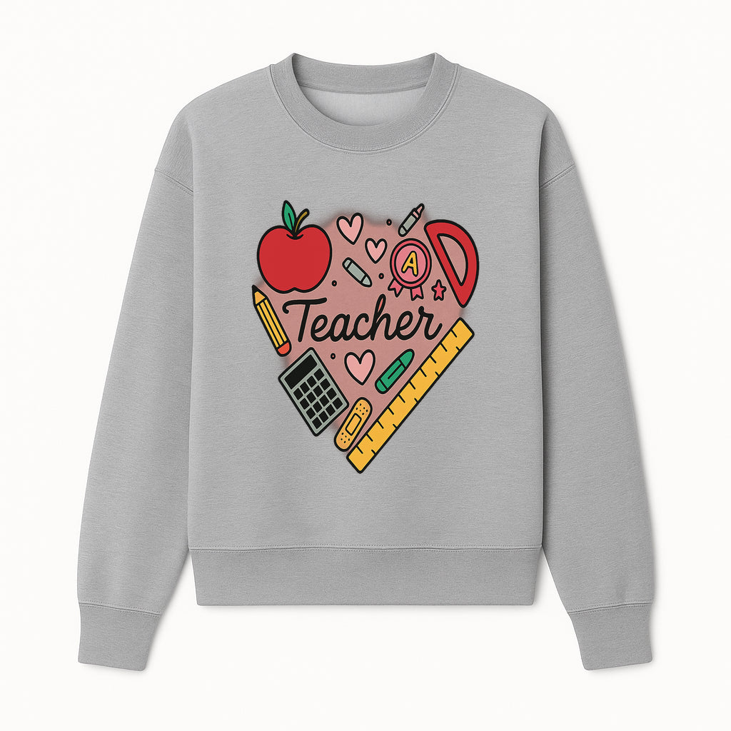 Teacher Appreciation Heart Design T-Shirt | Cute Apple, Supplies & Hearts | Perfect Gift for Educators - Sweatshirt 1758093400293.jpg