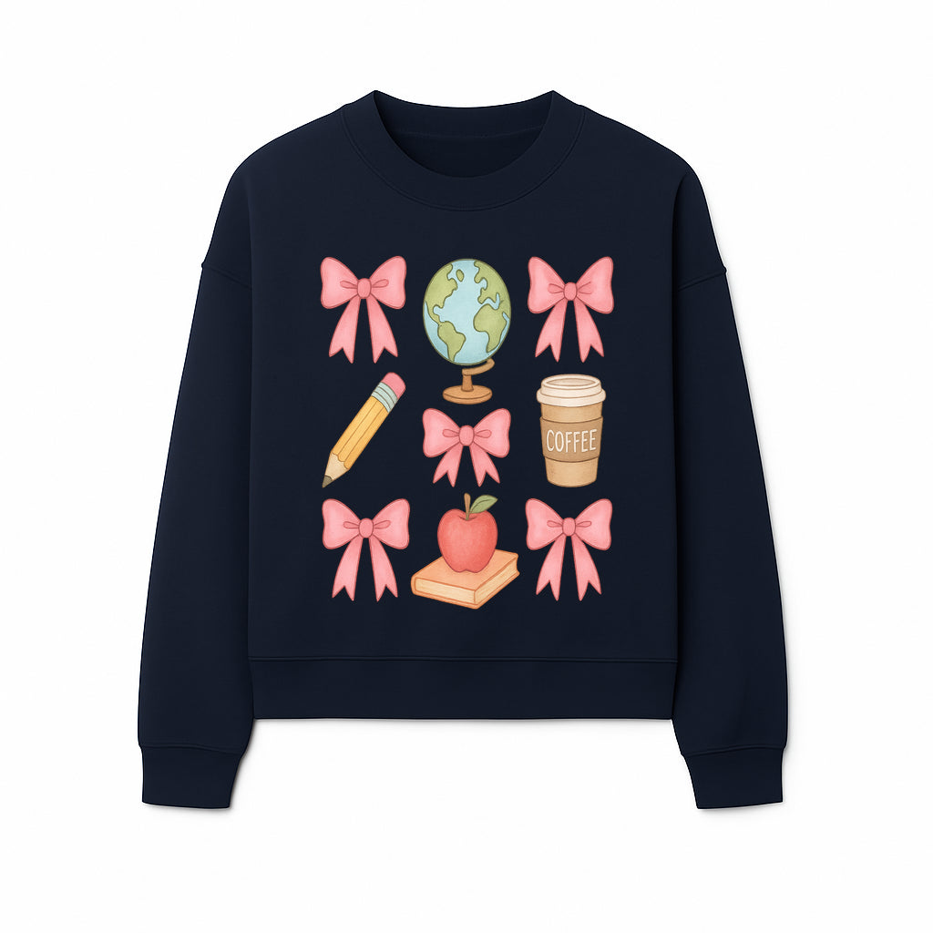 Colorful School and Coffee Themed Stickers Set with Bows, Apple, Globe, Pencil, and Books - Cute Teacher Gifts - Sweatshirt 1758093400416.jpg