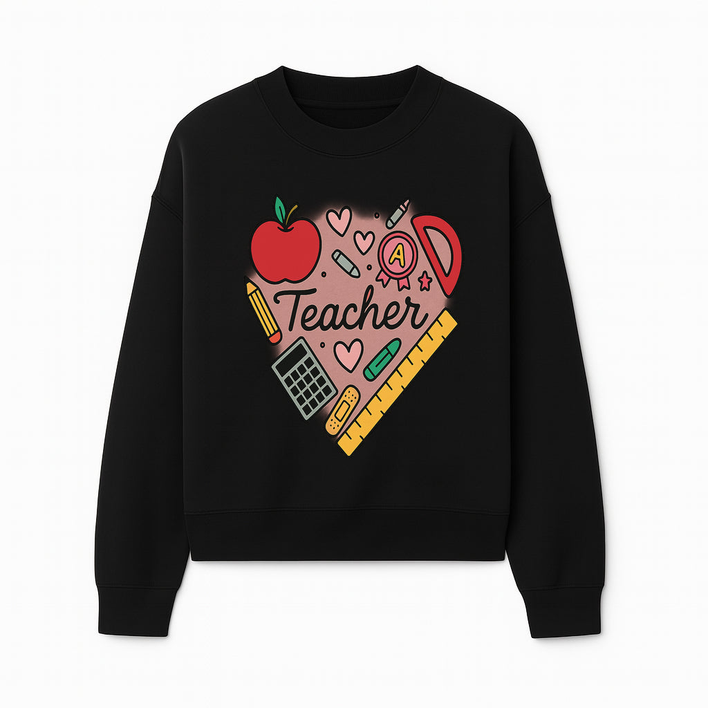 Teacher Appreciation Heart Design T-Shirt | Cute Apple, Supplies & Hearts | Perfect Gift for Educators - Sweatshirt 1758093400477.jpg