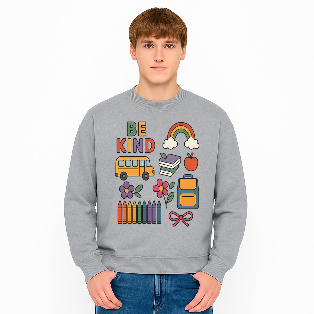 Be Kind School Decor - Colorful Bus, Books, Apple, Rainbow & Flowers - Cute Classroom Wall Art for Kids and Teachers - Sweatshirt 1758093400507.jpg