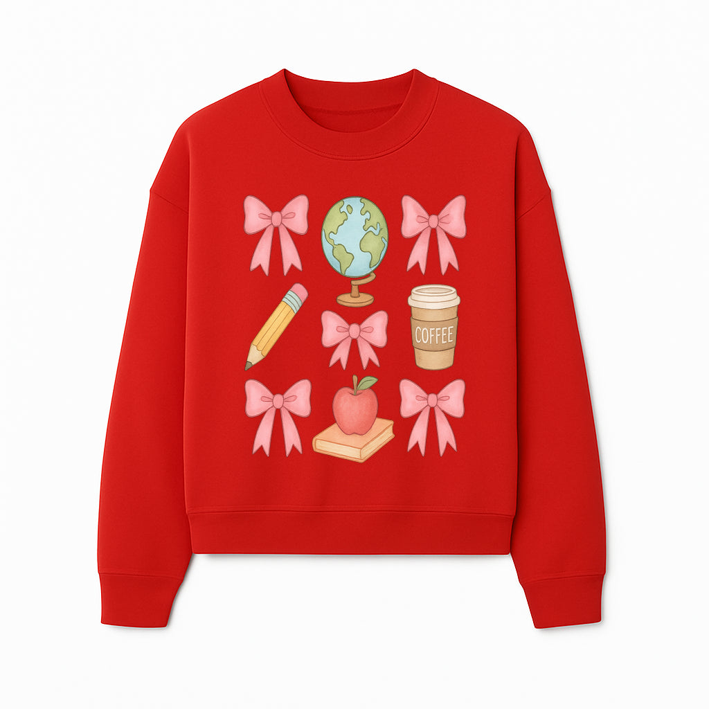 Colorful School and Coffee Themed Stickers Set with Bows, Apple, Globe, Pencil, and Books - Cute Teacher Gifts - Sweatshirt 1758093400596.jpg
