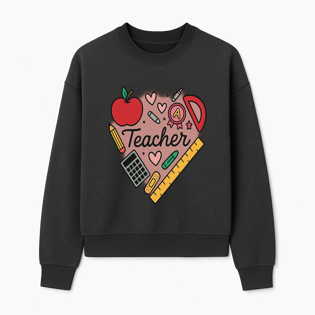 Teacher Appreciation Heart Design T-Shirt | Cute Apple, Supplies & Hearts | Perfect Gift for Educators - Sweatshirt 1758093400659.jpg