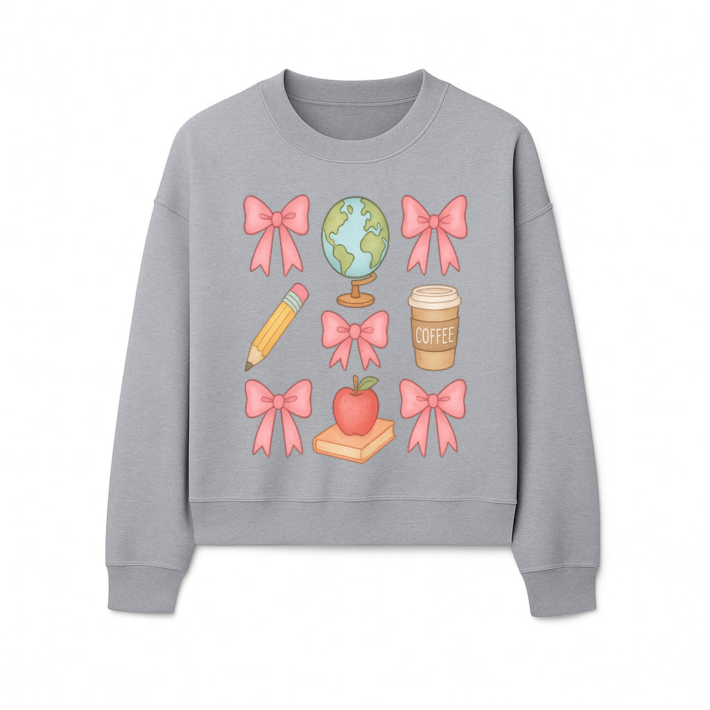 Colorful School and Coffee Themed Stickers Set with Bows, Apple, Globe, Pencil, and Books - Cute Teacher Gifts - Sweatshirt 1758093400747.jpg