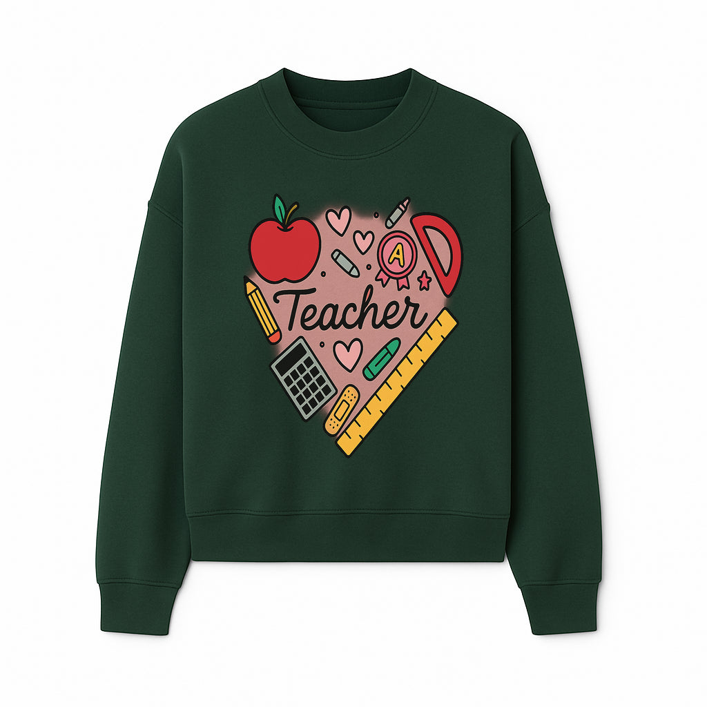 Teacher Appreciation Heart Design T-Shirt | Cute Apple, Supplies & Hearts | Perfect Gift for Educators - Sweatshirt 1758093400887.jpg