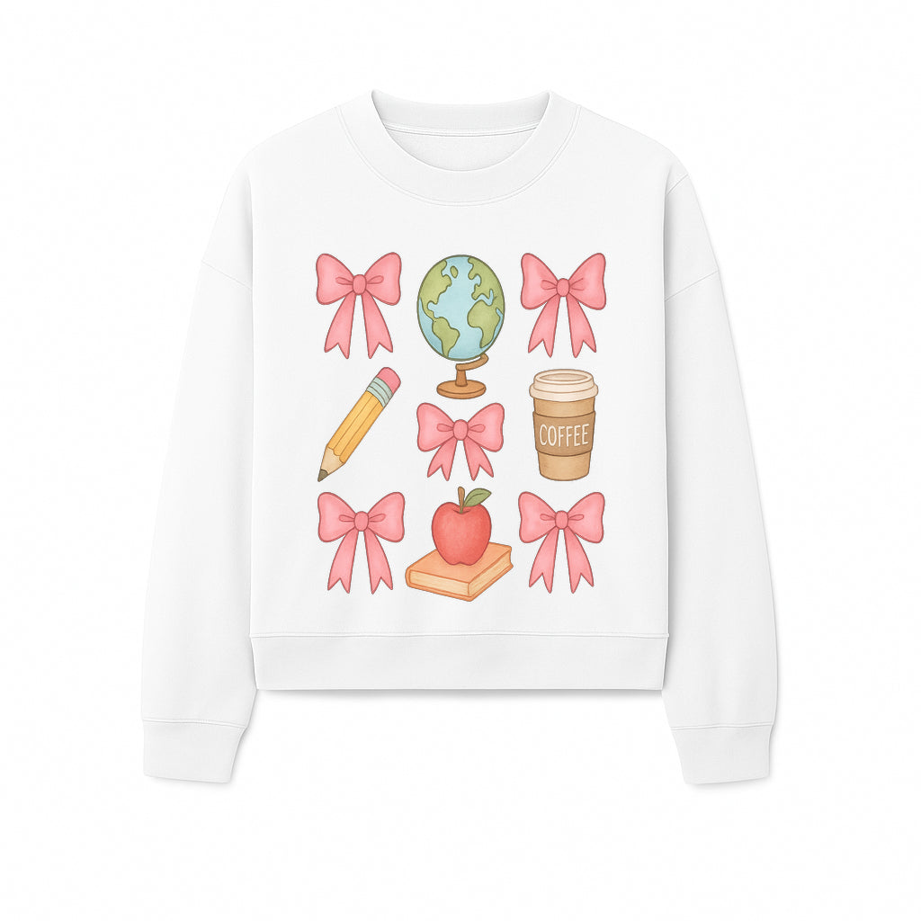 Colorful School and Coffee Themed Stickers Set with Bows, Apple, Globe, Pencil, and Books - Cute Teacher Gifts - Sweatshirt 1758093400897.jpg