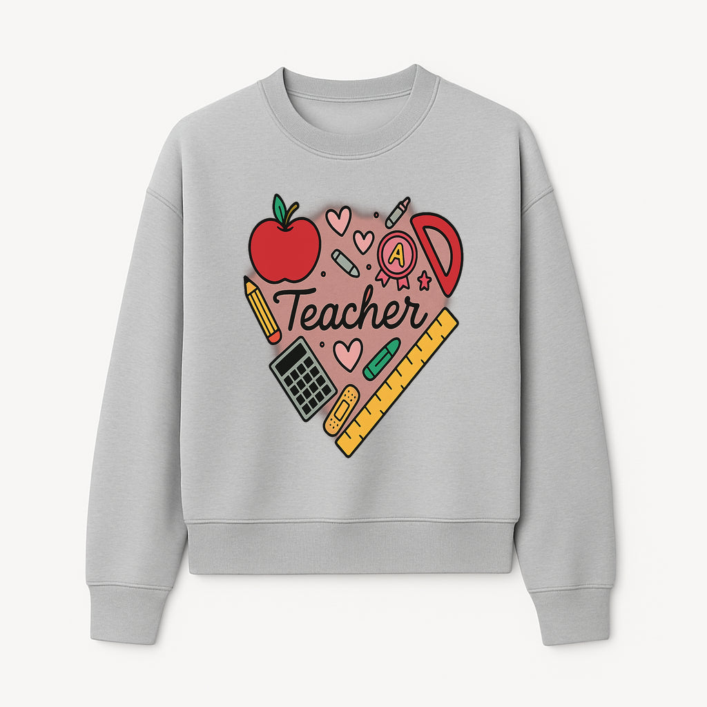 Teacher Appreciation Heart Design T-Shirt | Cute Apple, Supplies & Hearts | Perfect Gift for Educators - Sweatshirt 1758093401076.jpg