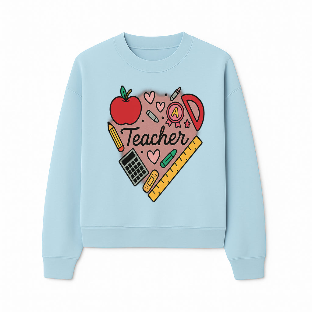 Teacher Appreciation Heart Design T-Shirt | Cute Apple, Supplies & Hearts | Perfect Gift for Educators - Sweatshirt 1758093401243.jpg