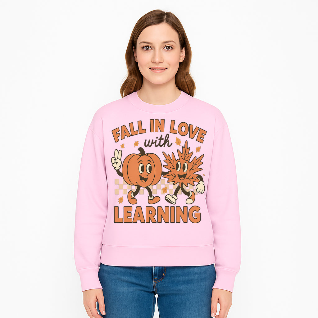 Fall in Love with Learning: Cute Pumpkin & Leaf Character Autumn School Decor - Sweatshirt 1758093401327.jpg