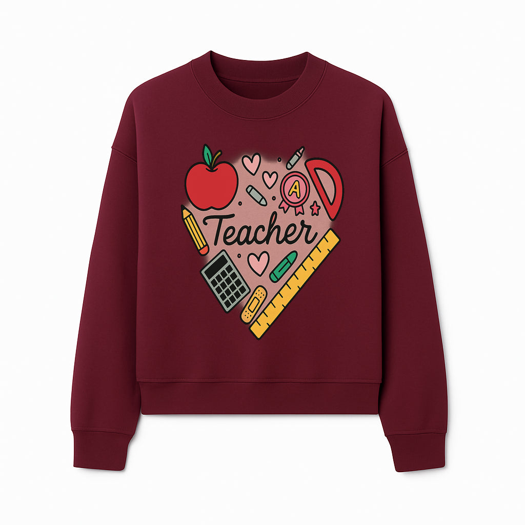 Teacher Appreciation Heart Design T-Shirt | Cute Apple, Supplies & Hearts | Perfect Gift for Educators - Sweatshirt 1758093401560.jpg