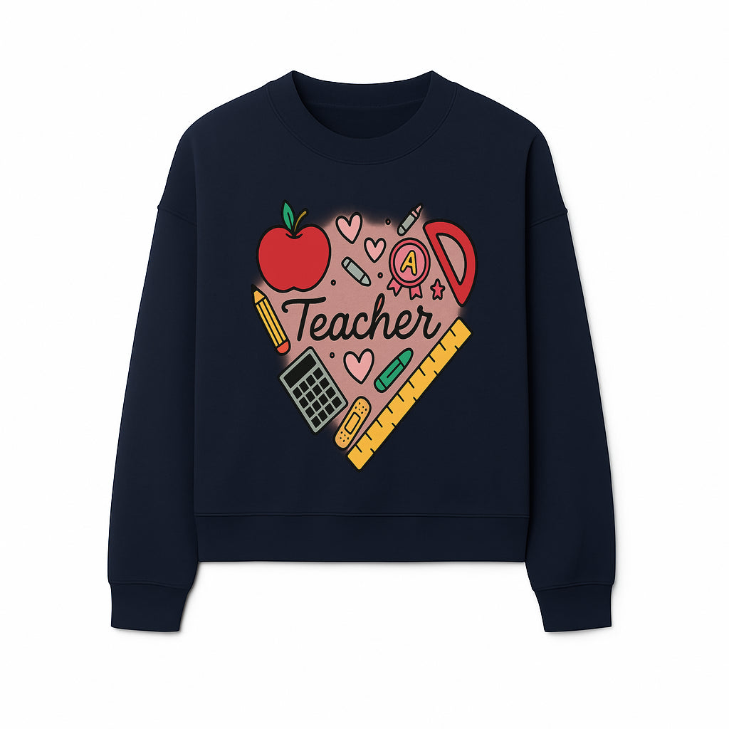Teacher Appreciation Heart Design T-Shirt | Cute Apple, Supplies & Hearts | Perfect Gift for Educators - Sweatshirt 1758093401723.jpg
