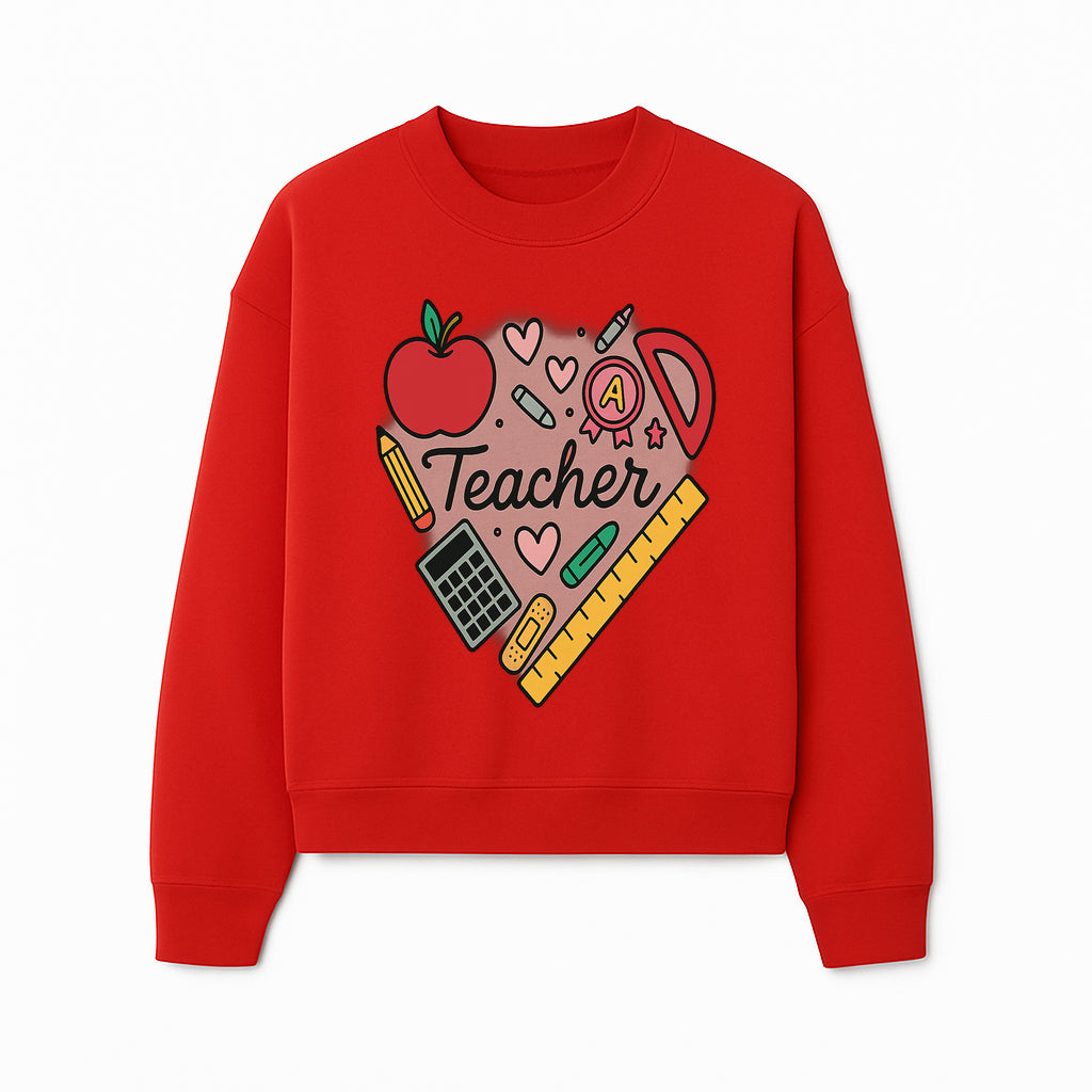 Teacher Appreciation Heart Design T-Shirt | Cute Apple, Supplies & Hearts | Perfect Gift for Educators - Sweatshirt 1758093401911.jpg