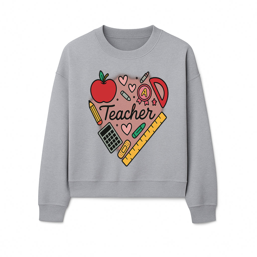 Teacher Appreciation Heart Design T-Shirt | Cute Apple, Supplies & Hearts | Perfect Gift for Educators - Sweatshirt 1758093402092.jpg
