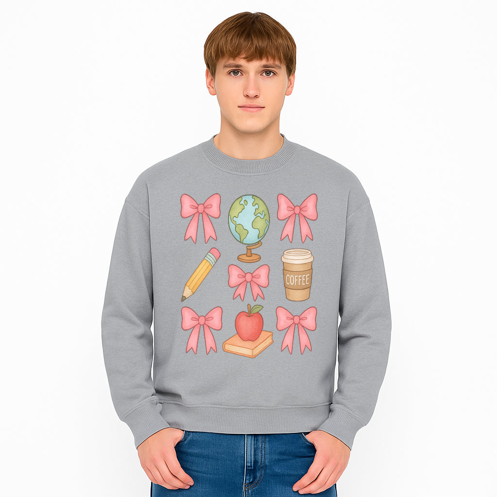 Colorful School and Coffee Themed Stickers Set with Bows, Apple, Globe, Pencil, and Books - Cute Teacher Gifts - Sweatshirt 1758093402097.jpg