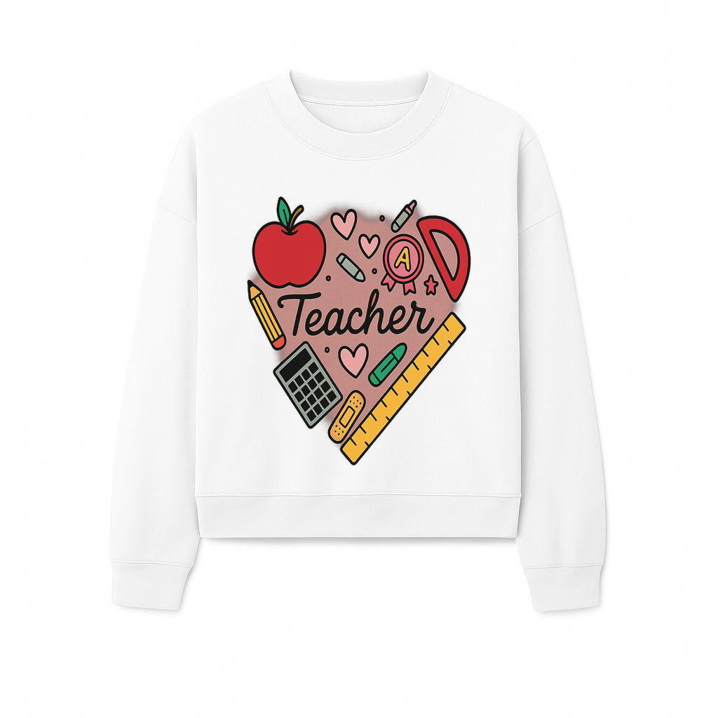 Teacher Appreciation Heart Design T-Shirt | Cute Apple, Supplies & Hearts | Perfect Gift for Educators - Sweatshirt 1758093402279.jpg