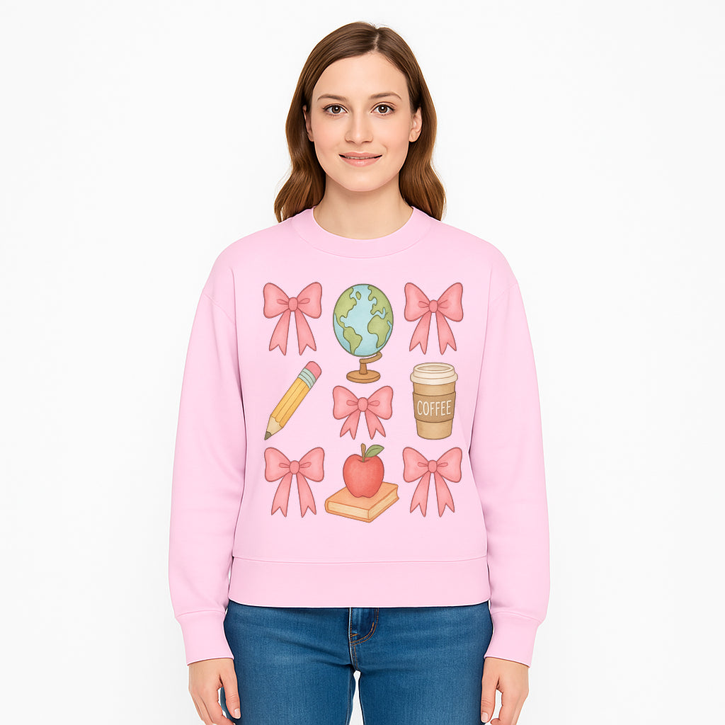 Colorful School and Coffee Themed Stickers Set with Bows, Apple, Globe, Pencil, and Books - Cute Teacher Gifts - Sweatshirt 1758093402283.jpg