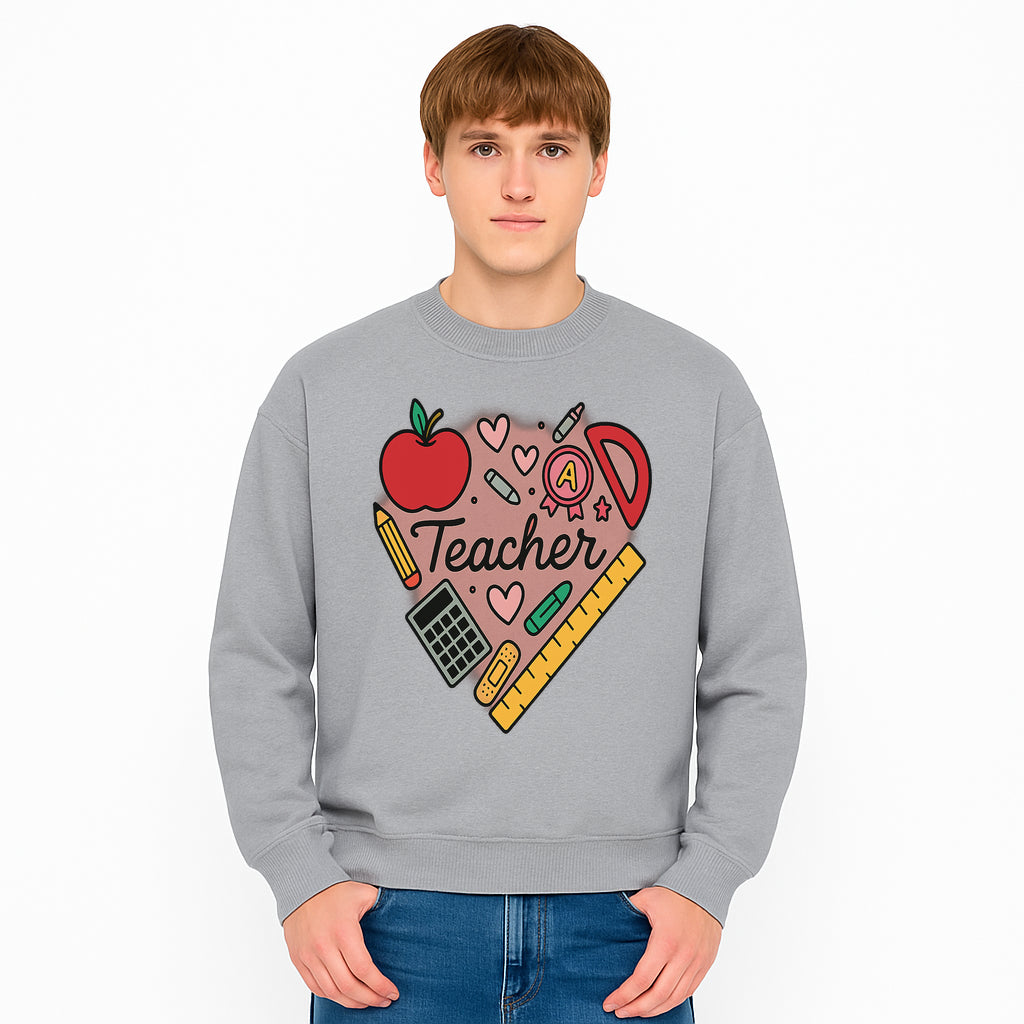 Teacher Appreciation Heart Design T-Shirt | Cute Apple, Supplies & Hearts | Perfect Gift for Educators - Sweatshirt 1758093403453.jpg