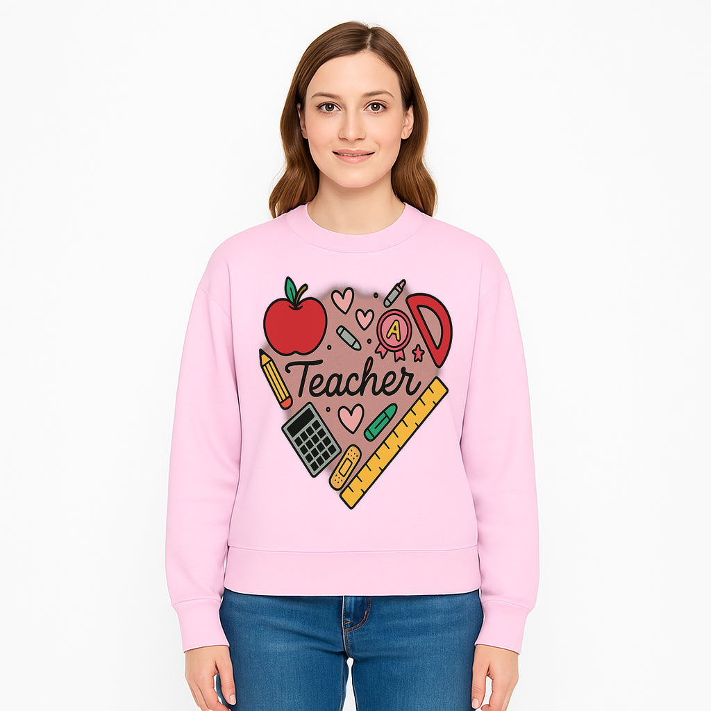 Teacher Appreciation Heart Design T-Shirt | Cute Apple, Supplies & Hearts | Perfect Gift for Educators - Sweatshirt 1758093403635.jpg