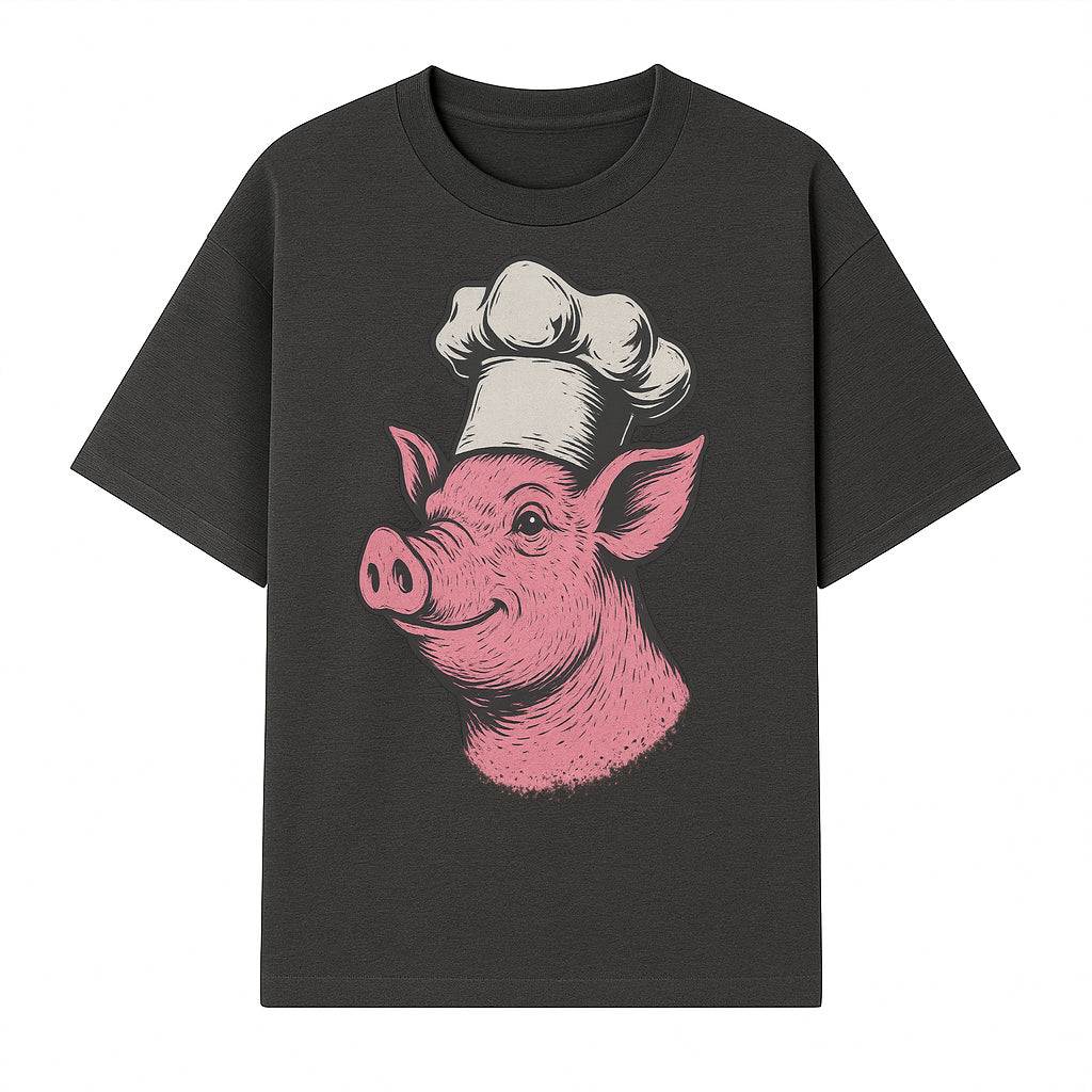 Chef Pig Illustration T-Shirt, Vintage Farm Animal Art, Cute Cooking Pig Graphic Tees, Funny Gift for Foodies and Chefs - T-shirt 1758181692906.jpg