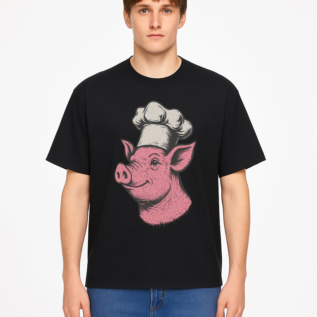Chef Pig Illustration T-Shirt, Vintage Farm Animal Art, Cute Cooking Pig Graphic Tees, Funny Gift for Foodies and Chefs - T-shirt 1758181695405.jpg