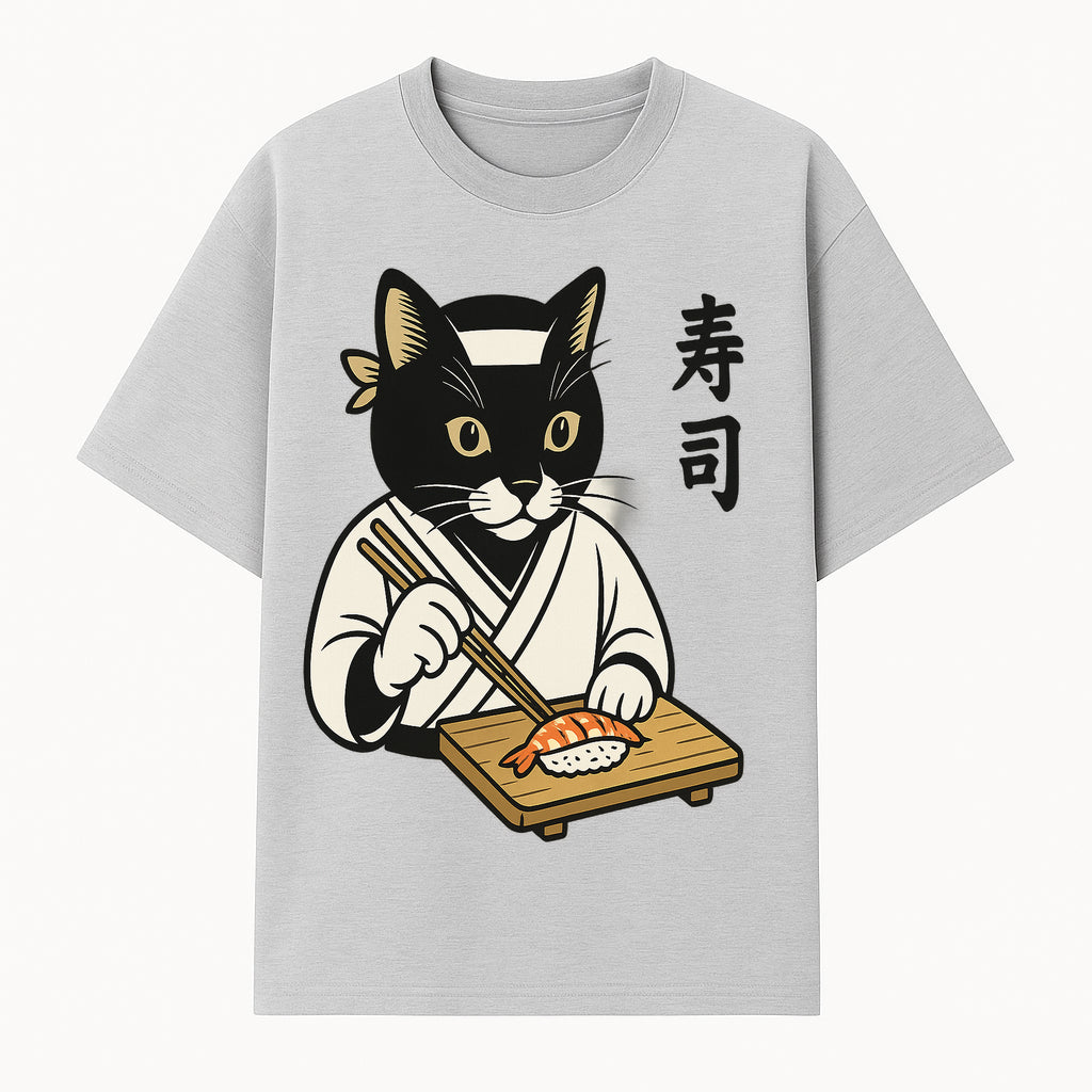 Cat Sushi Chef Wall Art Print - Japanese Style Vintage Cat Cooking Sushi Decor - T-shirt 1758181698064.jpg
