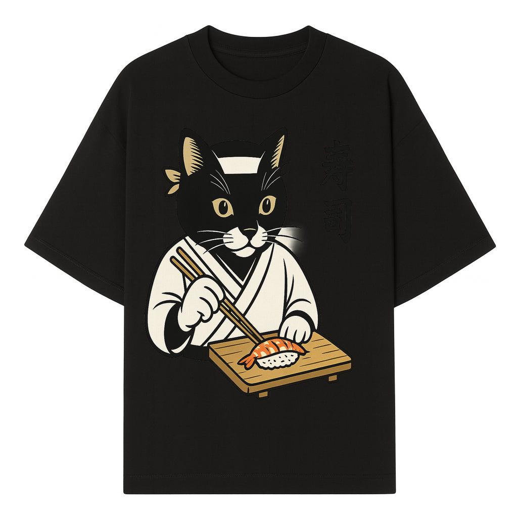 Cat Sushi Chef Wall Art Print - Japanese Style Vintage Cat Cooking Sushi Decor - T-shirt 1758181698220.jpg