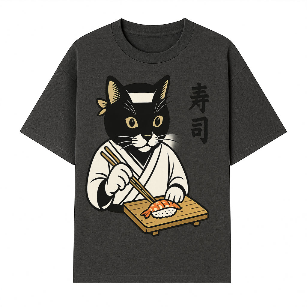 Cat Sushi Chef Wall Art Print - Japanese Style Vintage Cat Cooking Sushi Decor - T-shirt 1758181698386.jpg