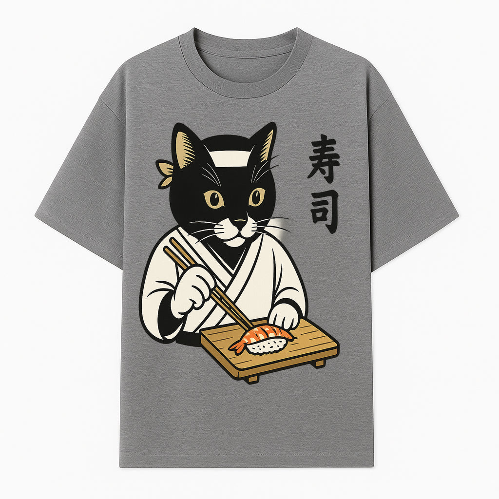 Cat Sushi Chef Wall Art Print - Japanese Style Vintage Cat Cooking Sushi Decor - T-shirt 1758181698649.jpg