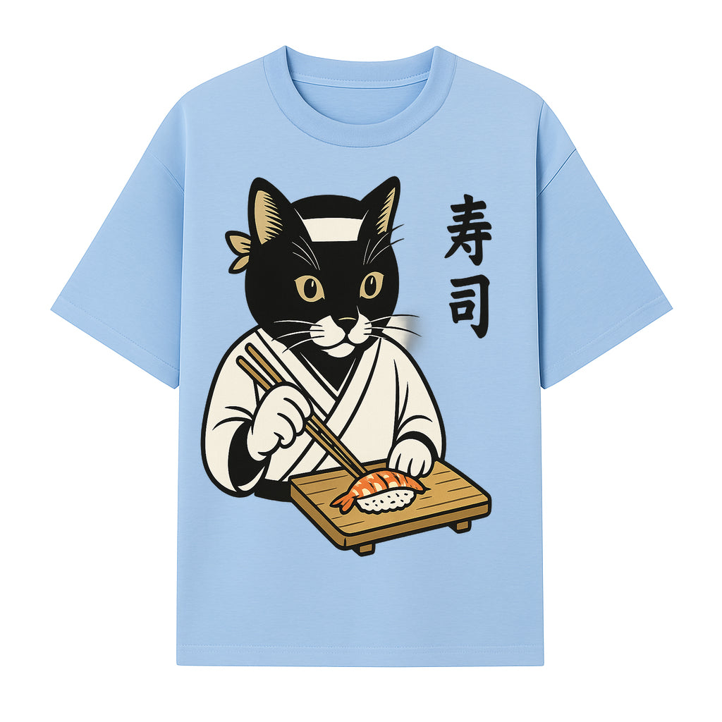 Cat Sushi Chef Wall Art Print - Japanese Style Vintage Cat Cooking Sushi Decor - T-shirt 1758181698793.jpg