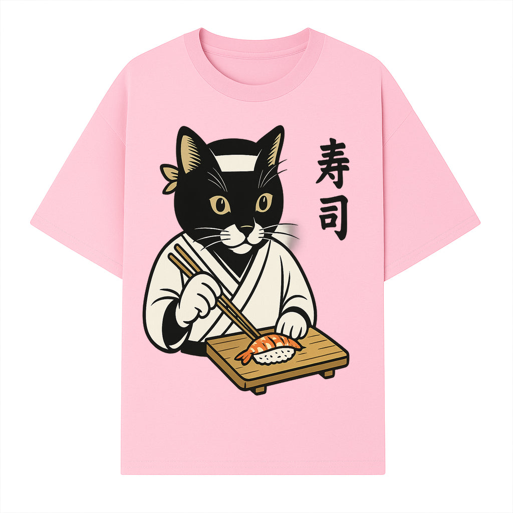 Cat Sushi Chef Wall Art Print - Japanese Style Vintage Cat Cooking Sushi Decor - T-shirt 1758181698961.jpg