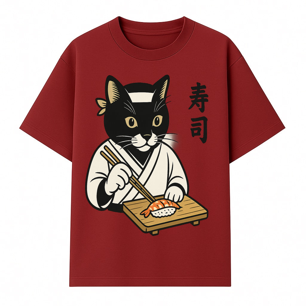 Cat Sushi Chef Wall Art Print - Japanese Style Vintage Cat Cooking Sushi Decor - T-shirt 1758181699112.jpg