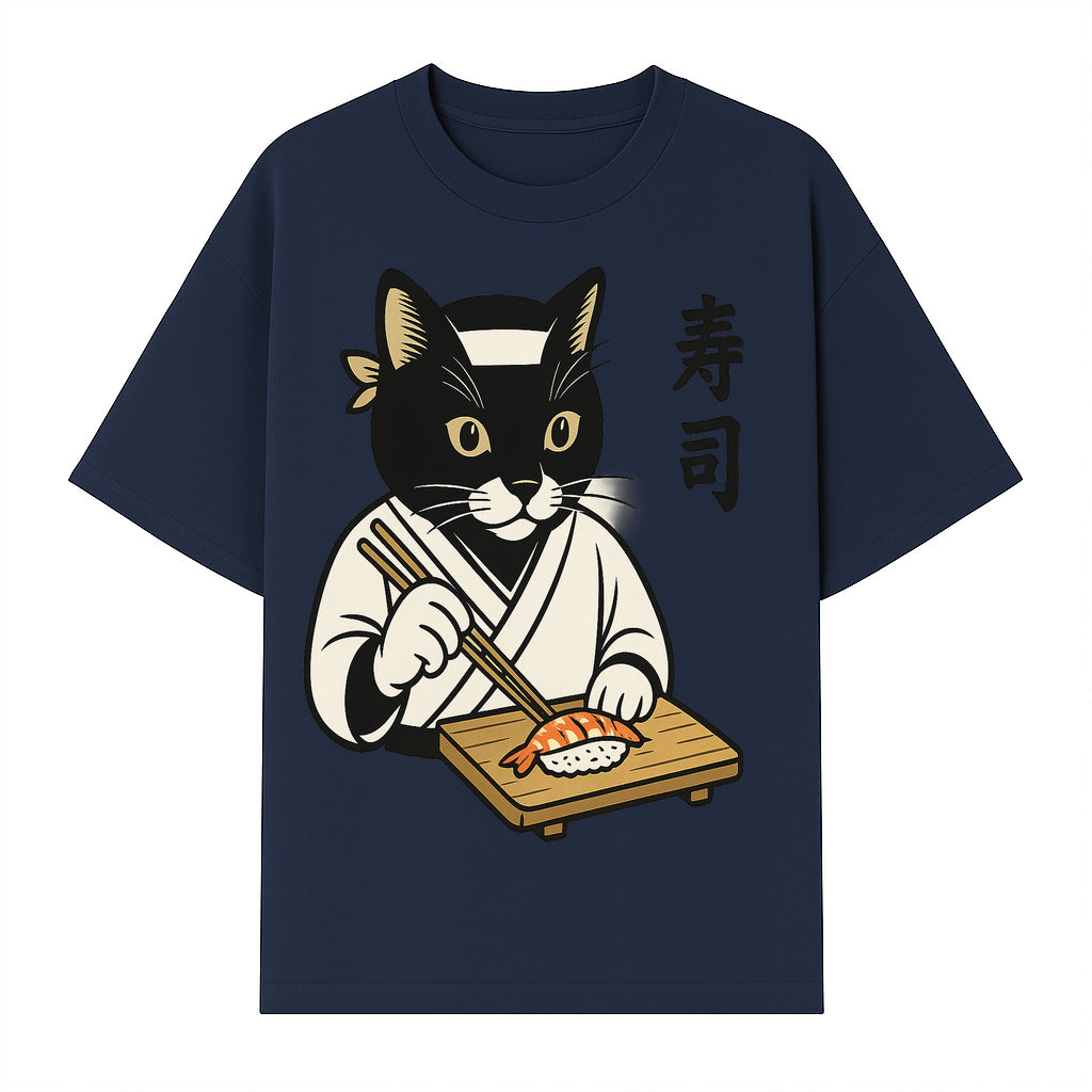 Cat Sushi Chef Wall Art Print - Japanese Style Vintage Cat Cooking Sushi Decor - T-shirt 1758181699275.jpg