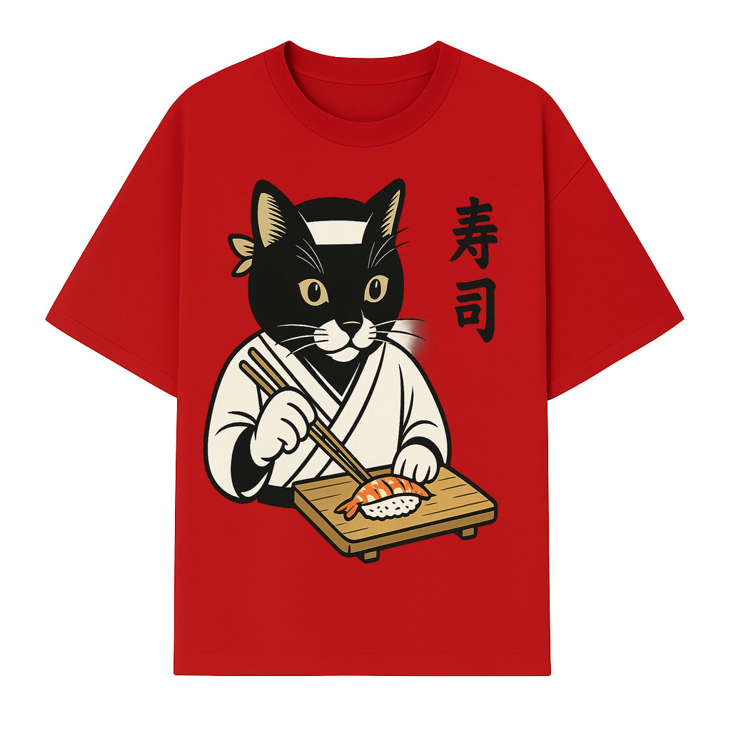 Cat Sushi Chef Wall Art Print - Japanese Style Vintage Cat Cooking Sushi Decor - T-shirt 1758181699417.jpg