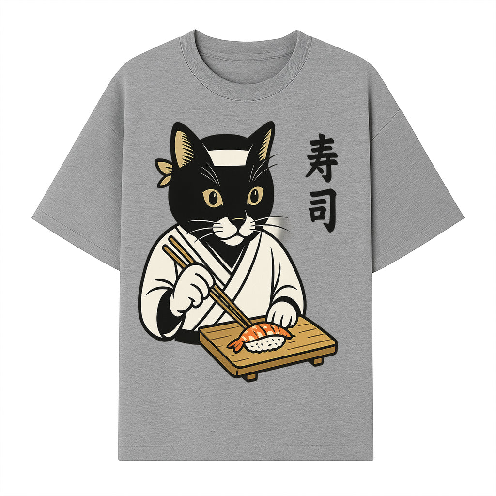 Cat Sushi Chef Wall Art Print - Japanese Style Vintage Cat Cooking Sushi Decor - T-shirt 1758181699531.jpg