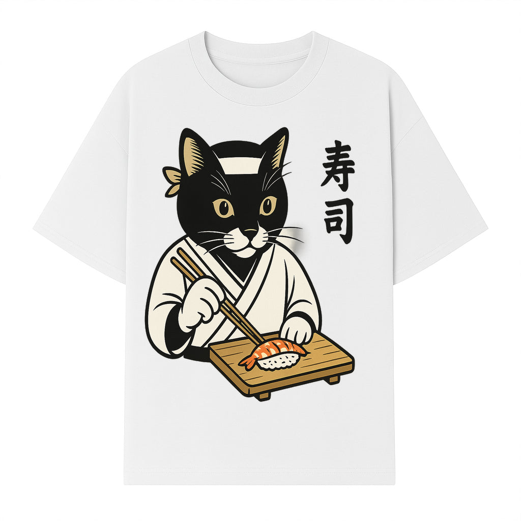 Cat Sushi Chef Wall Art Print - Japanese Style Vintage Cat Cooking Sushi Decor - T-shirt 1758181699665.jpg
