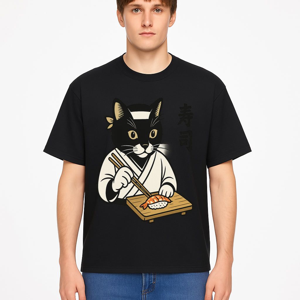 Cat Sushi Chef Wall Art Print - Japanese Style Vintage Cat Cooking Sushi Decor - T-shirt 1758181700802.jpg