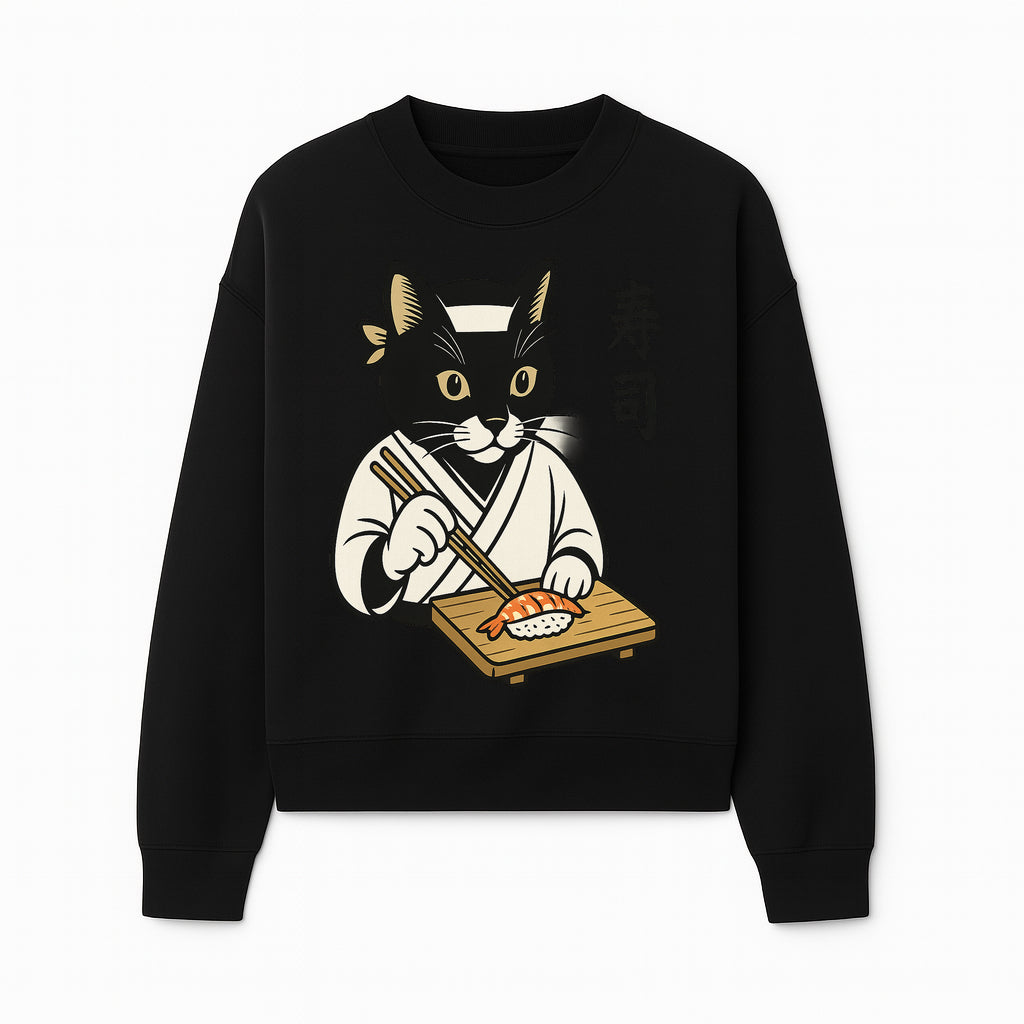 Cat Sushi Chef Wall Art Print - Japanese Style Vintage Cat Cooking Sushi Decor - Sweatshirt 1758181701319.jpg
