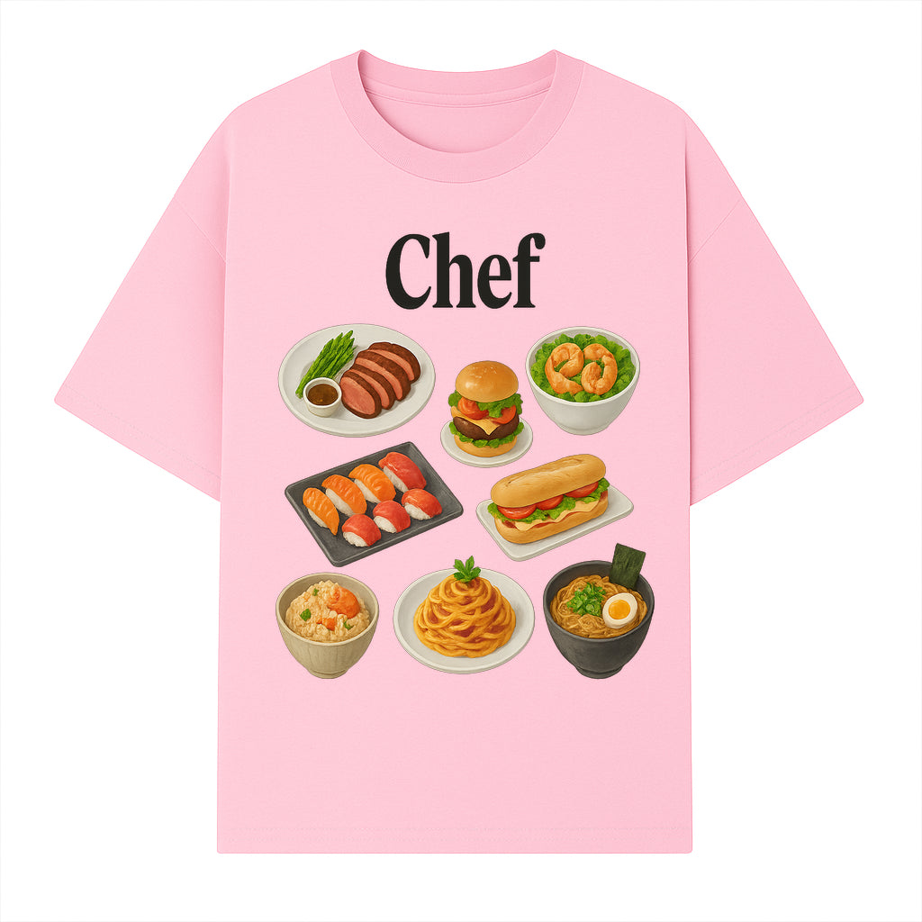 Chef Food Art Print - Colorful Culinary Illustration of Sushi, Burger, Ramen, Pasta & More Kitchen Decor for Food Lovers - T-shirt 1758181701430.jpg