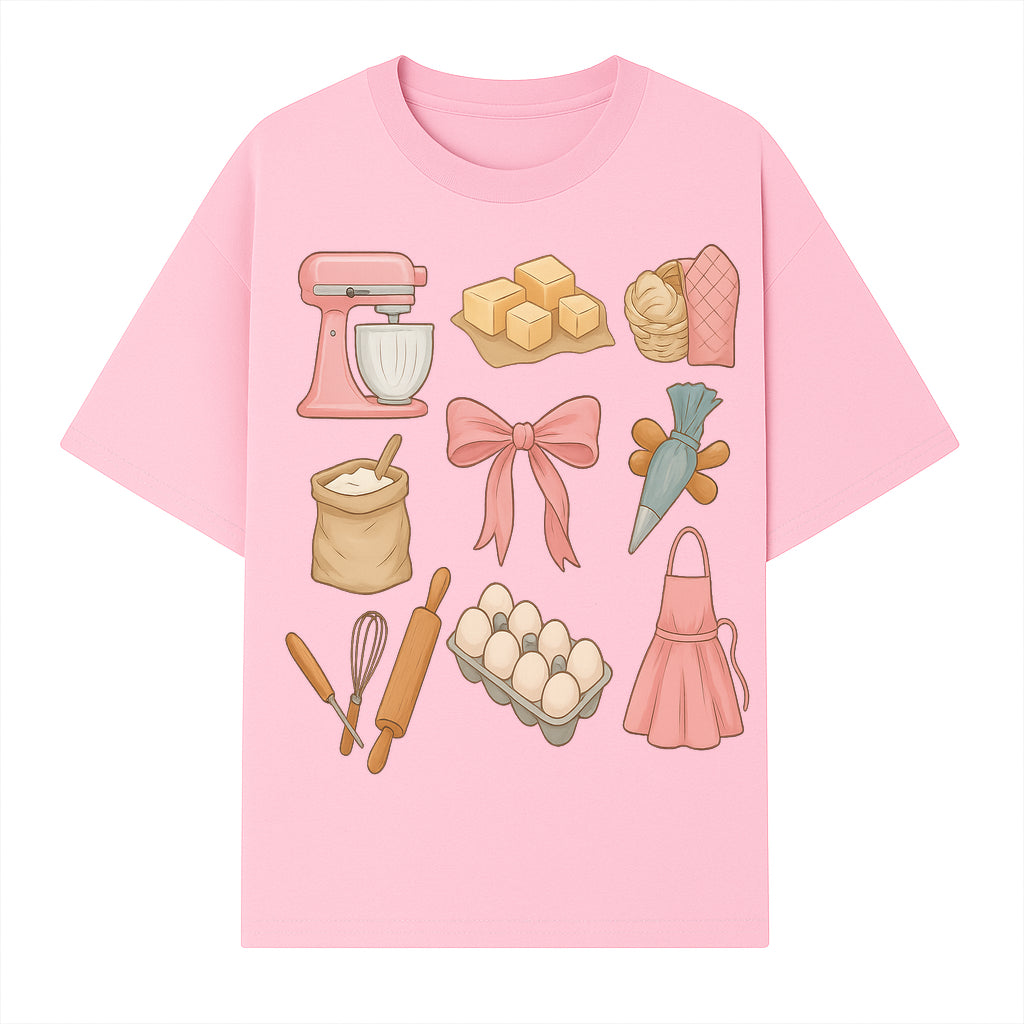 Baking Essentials Illustration - Mixer, Eggs, Sugar, Apron, Whisk - Kitchen Decor for Bakers and Home Chefs, Cute Art Print - T-shirt 1758181701579.jpg