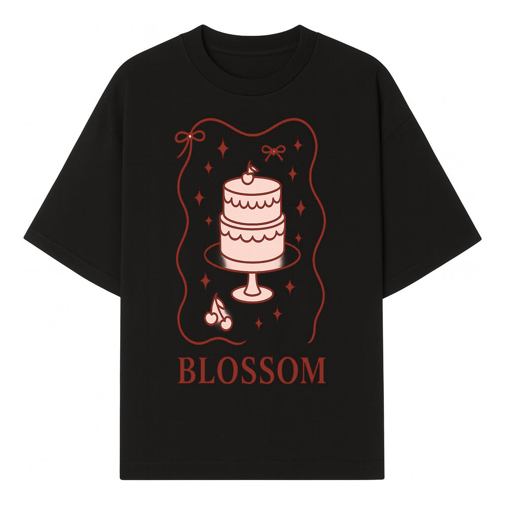 Blossom Cake Design Wall Art - Cute Cherry Decor, Bakery Theme, Pastry Illustration, Kitchen Decoration, Sweet Treats Print - T-shirt 1758181701593.jpg