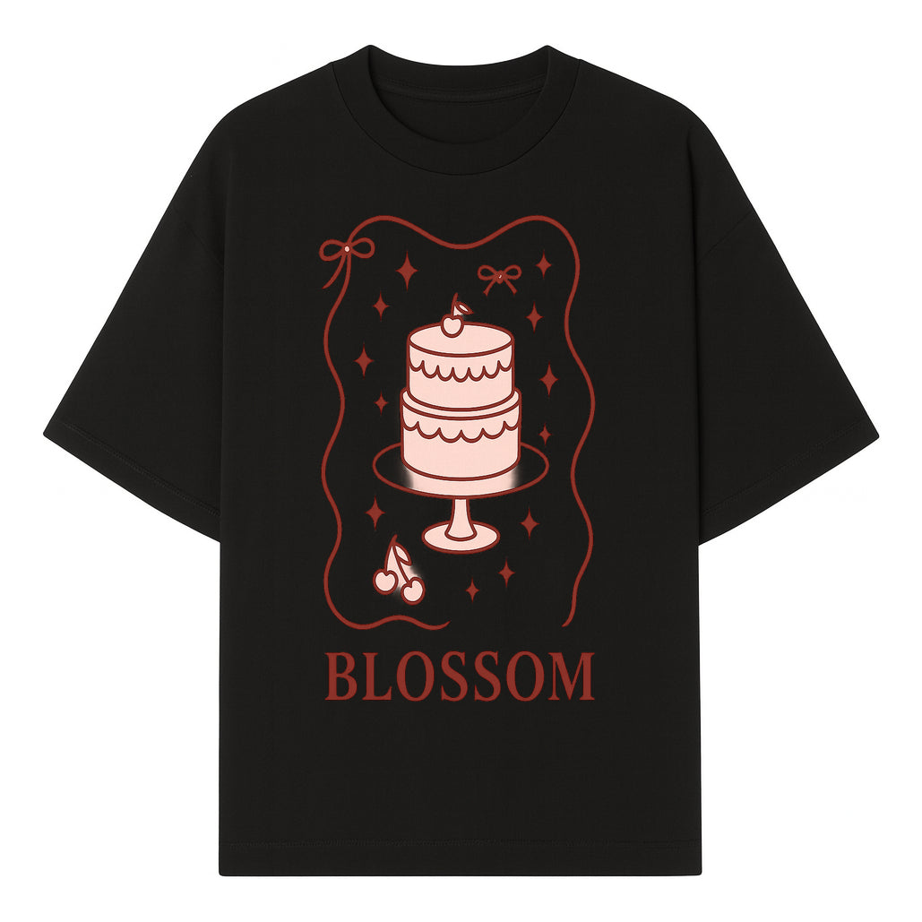 Blossom Cake Design Wall Art - Cute Cherry Decor, Bakery Theme, Pastry Illustration, Kitchen Decoration, Sweet Treats Print - T-shirt 1758181701593.jpg