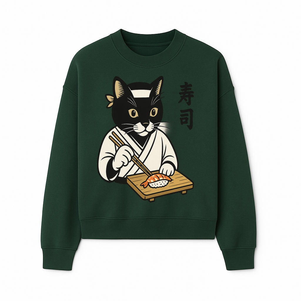 Cat Sushi Chef Wall Art Print - Japanese Style Vintage Cat Cooking Sushi Decor - Sweatshirt 1758181701603.jpg