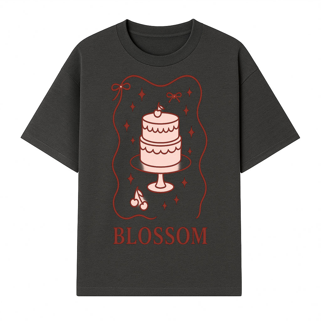Blossom Cake Design Wall Art - Cute Cherry Decor, Bakery Theme, Pastry Illustration, Kitchen Decoration, Sweet Treats Print - T-shirt 1758181701724.jpg