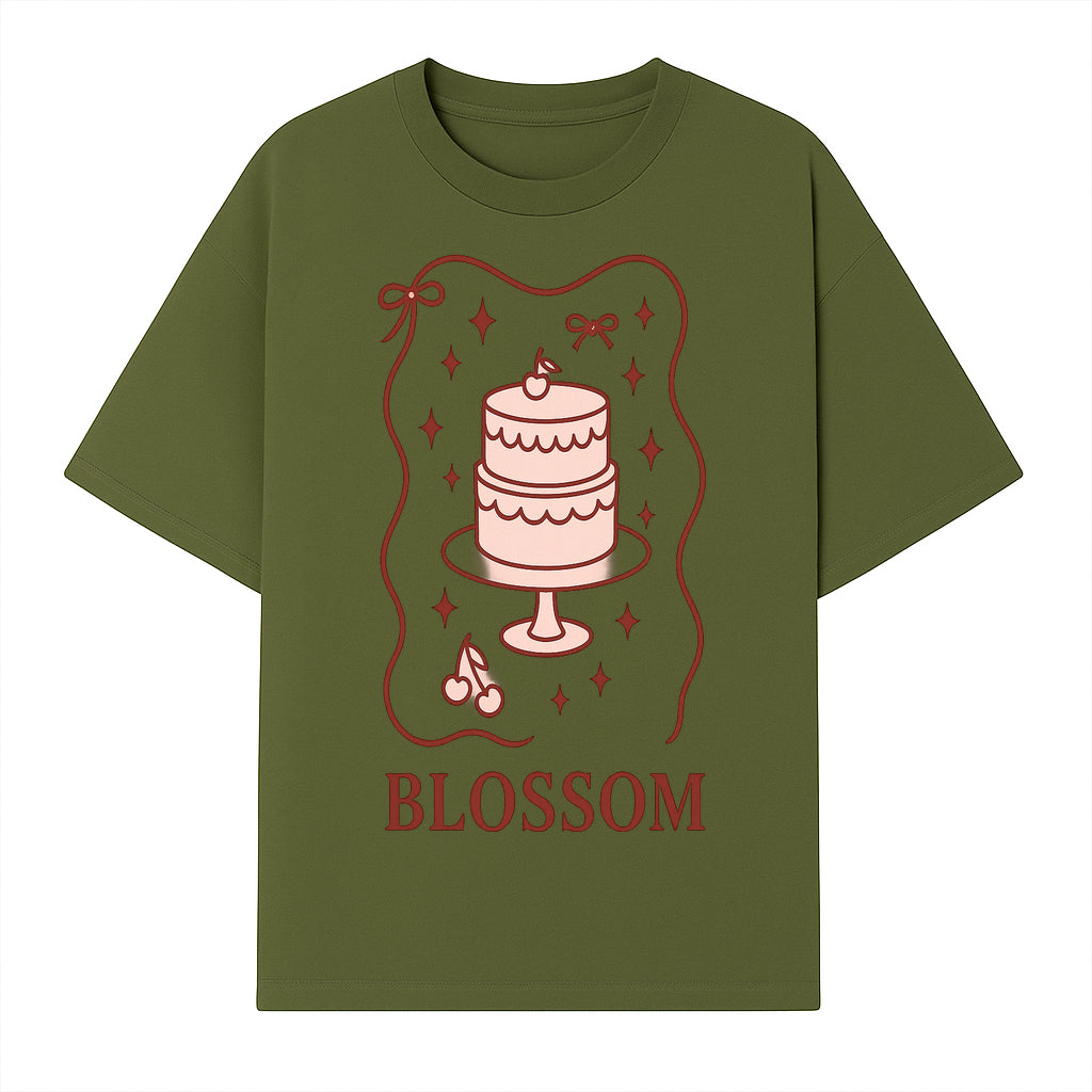Blossom Cake Design Wall Art - Cute Cherry Decor, Bakery Theme, Pastry Illustration, Kitchen Decoration, Sweet Treats Print - T-shirt 1758181701863.jpg