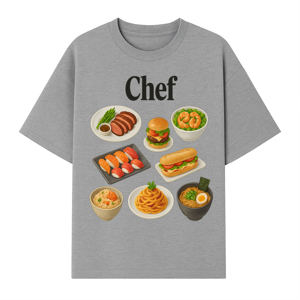 Chef Food Art Print - Colorful Culinary Illustration of Sushi, Burger, Ramen, Pasta & More Kitchen Decor for Food Lovers - T-shirt 1758181701960.jpg