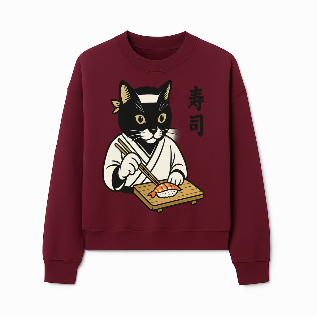 Cat Sushi Chef Wall Art Print - Japanese Style Vintage Cat Cooking Sushi Decor - Sweatshirt 1758181702162.jpg