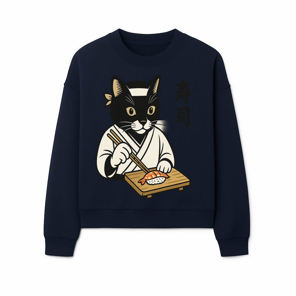 Cat Sushi Chef Wall Art Print - Japanese Style Vintage Cat Cooking Sushi Decor - Sweatshirt 1758181702302.jpg
