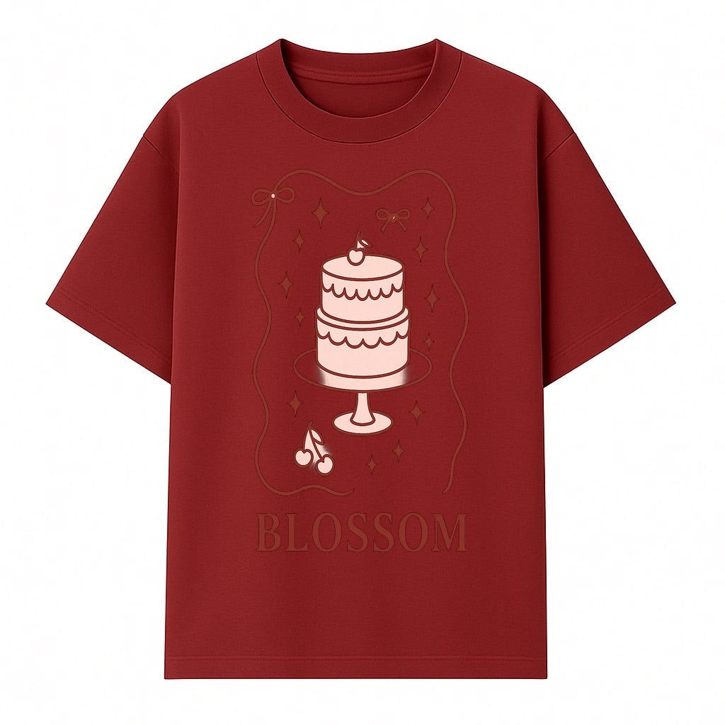 Blossom Cake Design Wall Art - Cute Cherry Decor, Bakery Theme, Pastry Illustration, Kitchen Decoration, Sweet Treats Print - T-shirt 1758181702528.jpg